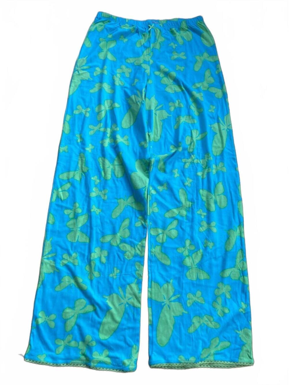 BedHead Butterfly Pajama Pants Medium Blue Green Cotton Y2K Lounge Sleep - Picture 1 of 3